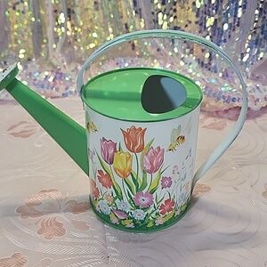 Vintage MCM Ohio Art Tin Litho Toy Watering Sprinkling Can  Tulips & Bees